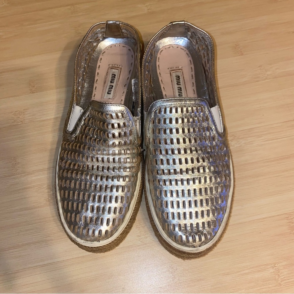 Miu Miu Womens Silver Jute Metallic Platform Sneaker Espadrille 35 EU size 6 - Picture 14 of 14